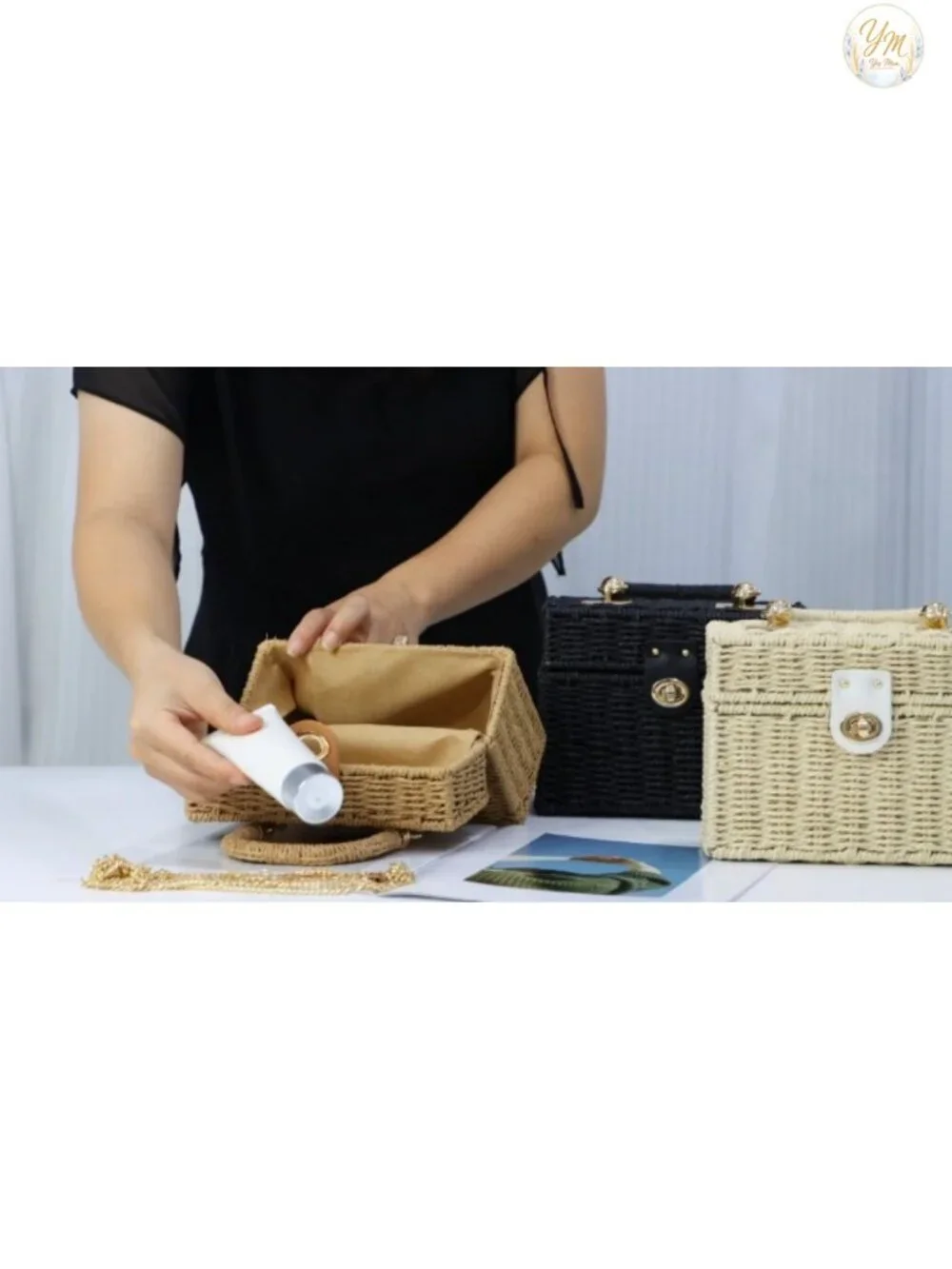 Handwoven Rattan Square Straw Tote Beach Bag Crossbody Shoulder Purse